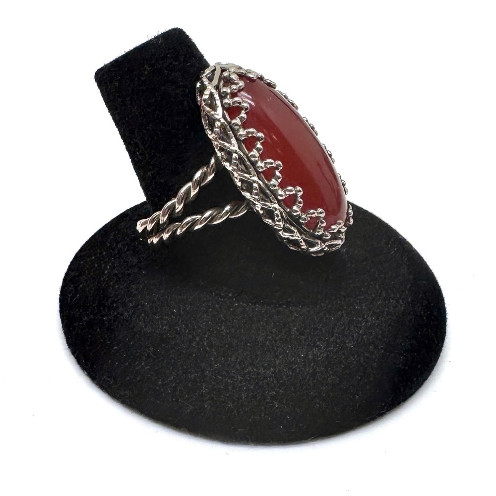 Vintage West Germany Costume Ring Oval Carnelian Lucite Cabochon Ring Adjustable